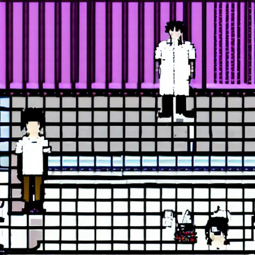 Image similar to Jetstream Sam in the video game Omori, standing next to Omori, style of Omori