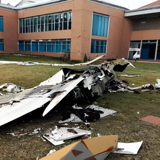 Prompt: a plane crashing in a school courtyard