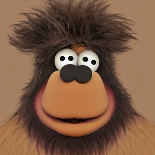 Image similar to a still of a forgotten muppet character looking very manly and modern, hilarious, laughing, hairy chest, huge chin, manly monster tough guy, roughled fur, photo real, photographic, photograph, artstation, trending, featured