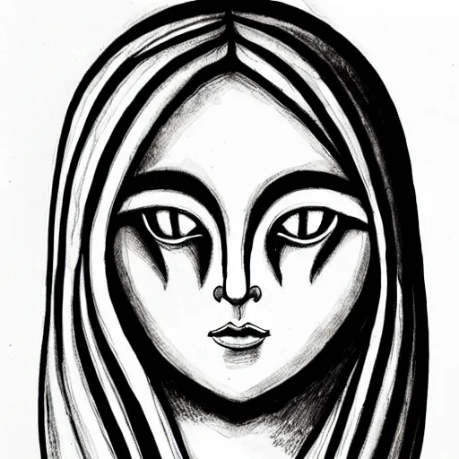 Image similar to an ink drawing of da vinci style white tragedy mask, opera mask, ilya kuvshinov, black and white