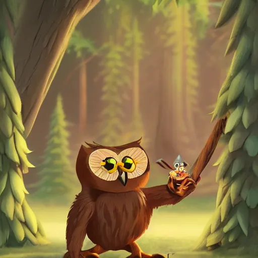 Prompt: woodsy the owl fights smokey the bear, artstation, award - winning, concept art,