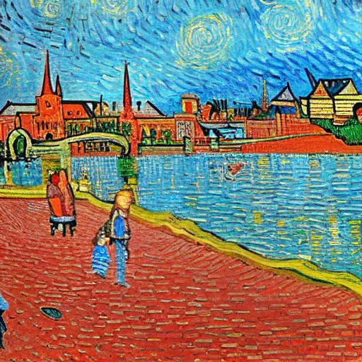 Image similar to a painting of mainz in the style of van gogh