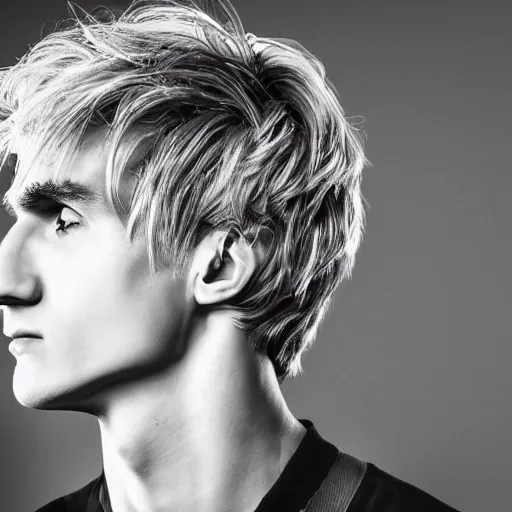 Image similar to a closeup shot of handsome xqc, gigachad, strong jawline, photorealism, 8k