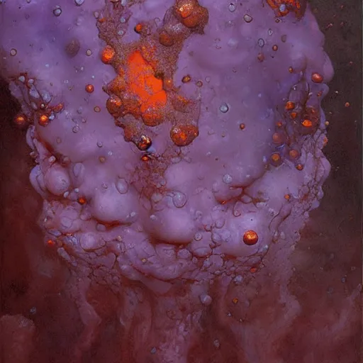 Image similar to beautiful liquid marble texture with big oil bubbles. harmonic chromatic tones coloured abstraction with purple splashes. ultradetailed realistic art. jean - dragan bibin, beksinski, zawadzki, shaun downey, zoey frank, phil hale, james gurney, frank frazetta, jehan georges vibert, daniel e. greene