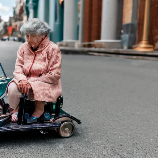 Image similar to elderly woman as a toy car, canon eos r 3, f / 1. 4, iso 2 0 0, 1 / 1 6 0 s, 8 k, raw, unedited, symmetrical balance, wide angle