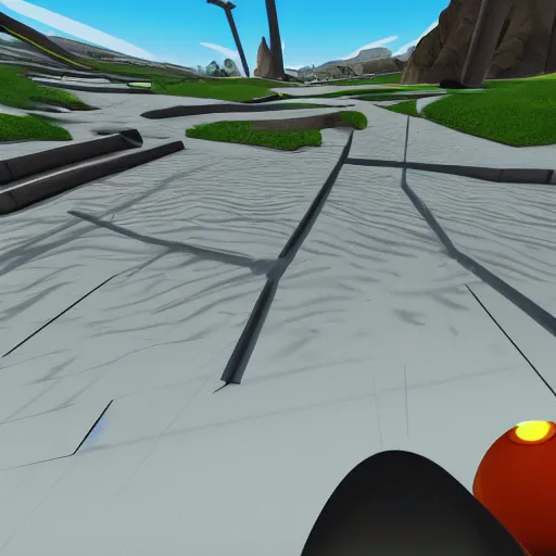 Prompt: first person tilted angle view of a VRchat world, screenshot