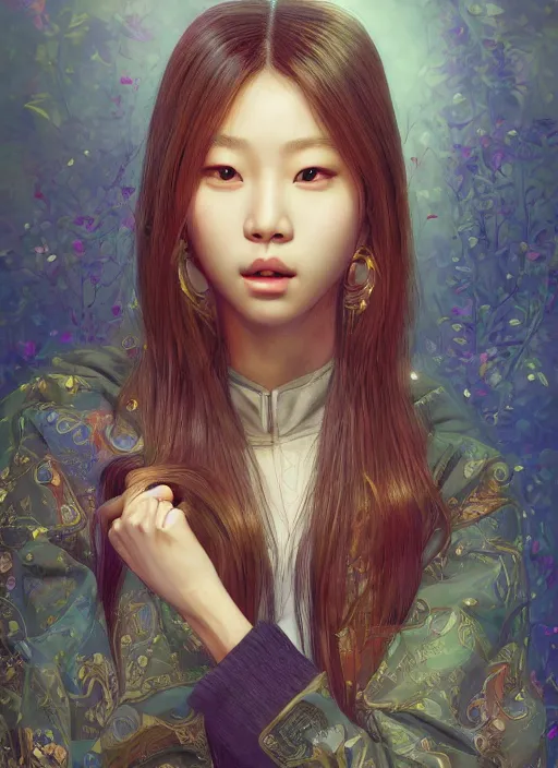 Image similar to jennie kim, kpop, hyper detailed, digital art, trending in artstation, cinematic lighting, studio quality, smooth render, unreal engine 5 rendered, octane rendered, art style by klimt and nixeu and ian sprigger and wlop and krenz cushart