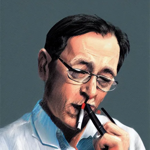 Image similar to Ted Pikul smoking, digital painting, detailed, smooth