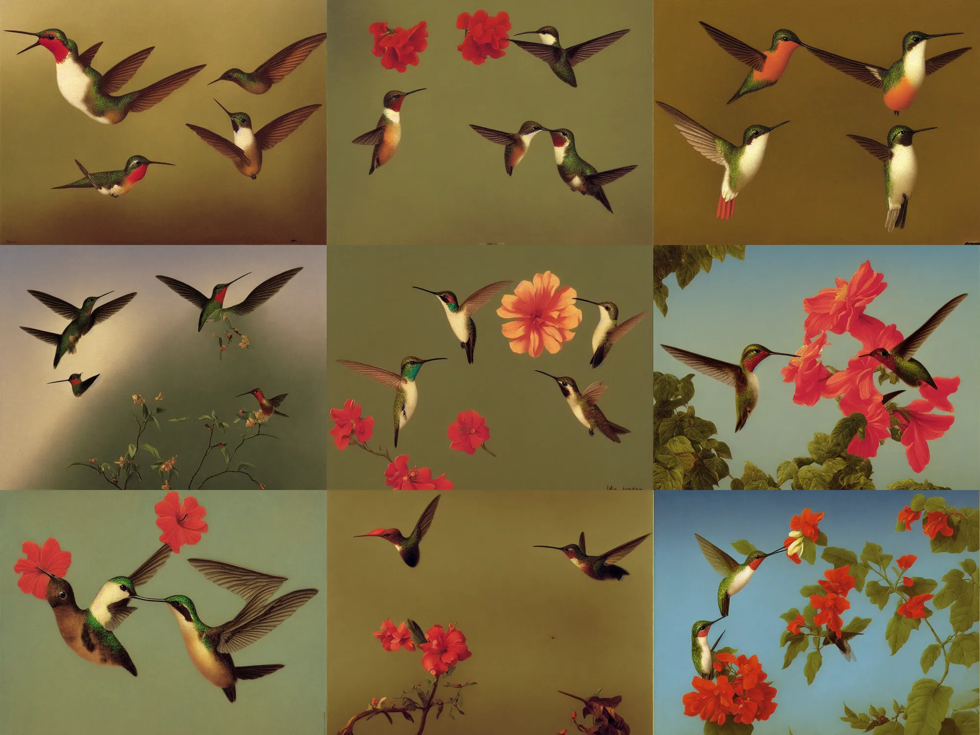 Prompt: painting of a hummingbirg by martin johnson heade