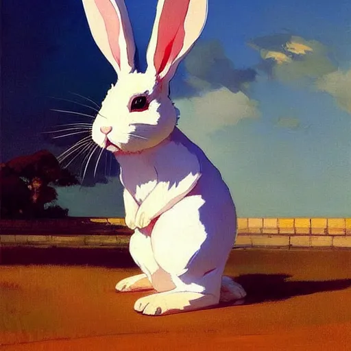 Prompt: a rabbit with ears down standing up by studio ghibli painting by joaquin sorolla rhads leyendecker an aesthetically pleasing dynamic energet