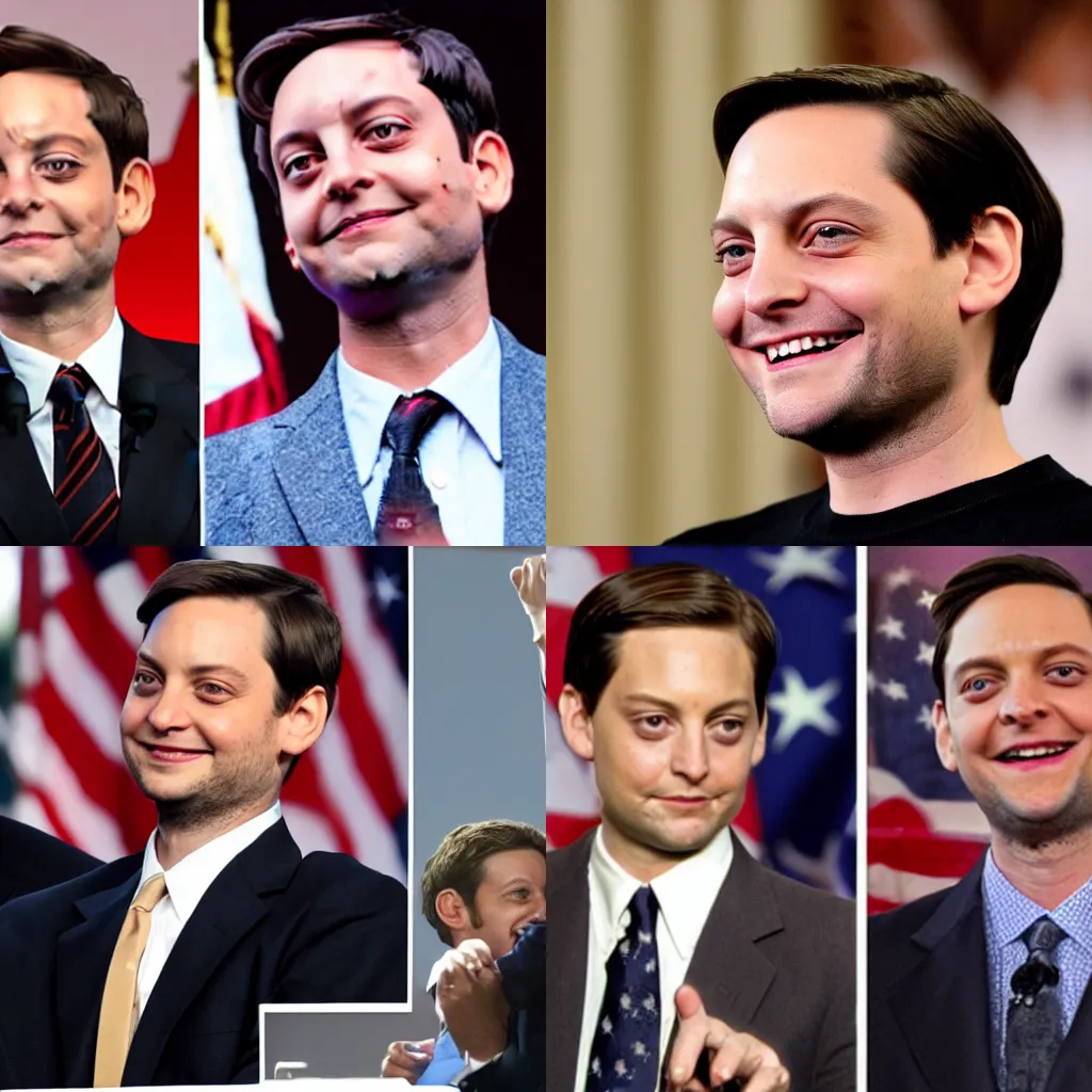 Prompt: Tobey Maguire gets elected as the president of the United States