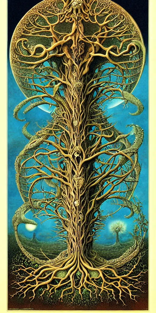 Image similar to tree of life by roger dean and andrew ferez, art forms of nature by ernst haeckel, divine chaos engine, symbolist, visionary, art nouveau, botanical fractal structures, organic, detailed, realistic, surreality