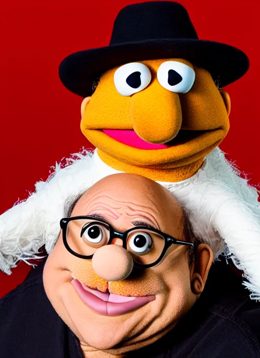 Image similar to studio portrait still of muppet!!!!! danny devito!!!!!! as a muppet muppet as a muppet, 8 k, studio lighting, key light,