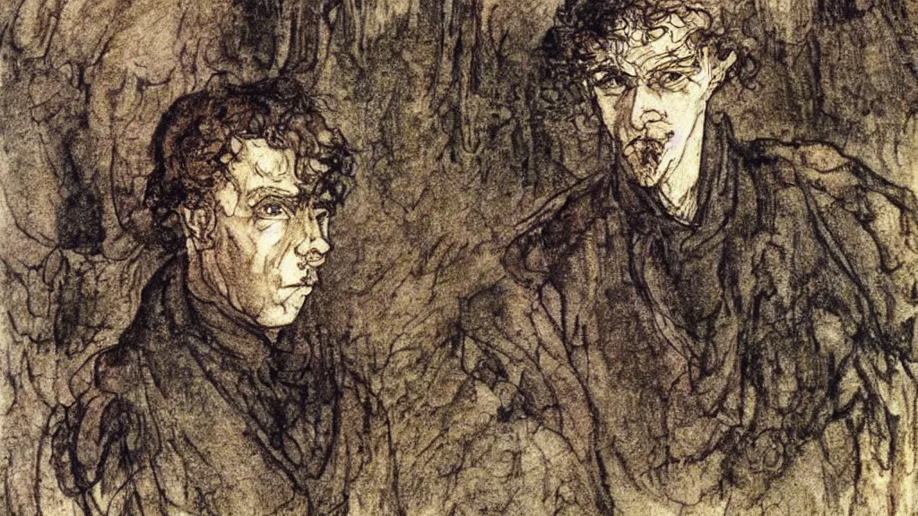 Prompt: self portrait by Arthur Rackham.