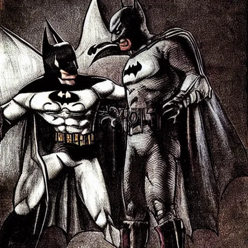 Prompt: batman fighting the joker as drawed by leonardo davinci