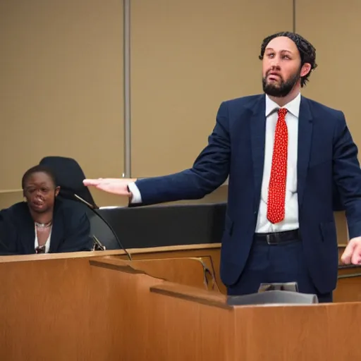 Prompt: King King attorney at law arguing his case in front of the jury