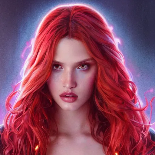 Prompt: ultra realistic illustration, bella thorne as scarlet witch, intricate, elegant, highly detailed, digital painting, artstation, concept art, smooth, sharp focus, illustration, art by artgerm and greg rutkowski and alphonse mucha