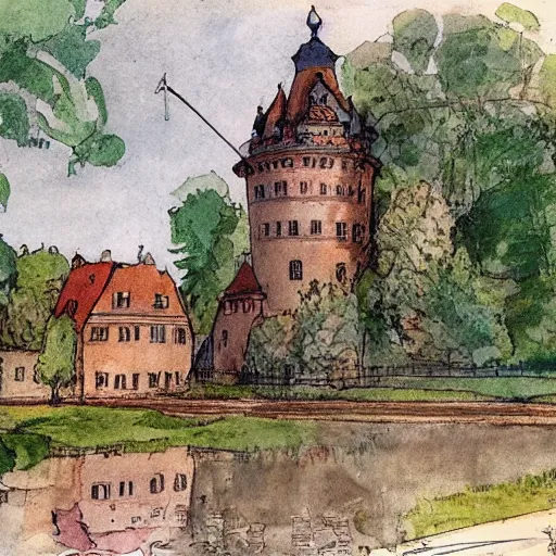 Prompt: Gripsholms castle in the style of carl larsson