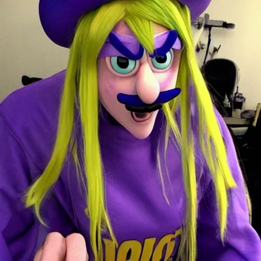 Prompt: billie eilish dressed as waluigi