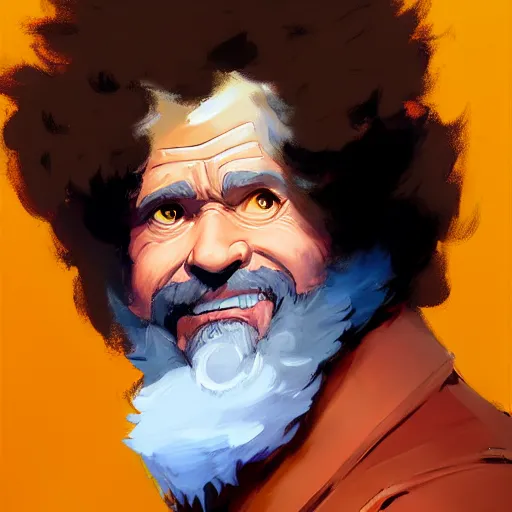 Prompt: Greg Manchess portrait painting of Bob Ross as Overwatch character, insane, medium shot, asymmetrical, profile picture, Organic Painting, sunny day, Matte Painting, bold shapes, hard edges, street art, trending on artstation, by Huang Guangjian and Gil Elvgren and Sachin Teng