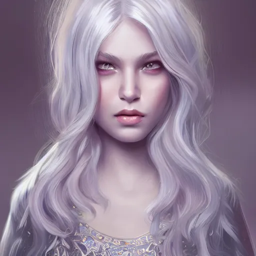 Prompt: teen girl, silver hair, gorgeous, amazing, elegant, intricate, highly detailed, digital painting, artstation, concept art, sharp focus, illustration, art by Ross tran