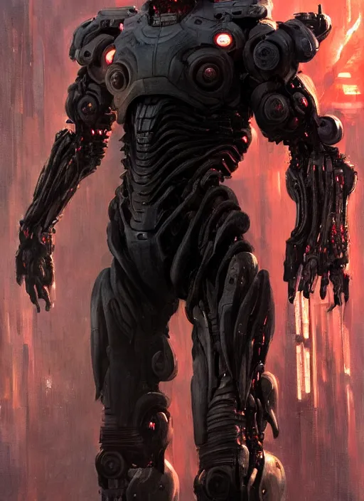 Image similar to willem dafoe as victor stone, full body concept, cyborg, borg, strogg, face of a man, terminator, flesh, quake strogg, doom demon, wolfenstein, monstrous, powerful, symmetry, symmetrical, concept art by ruan jia and greg rutkowski