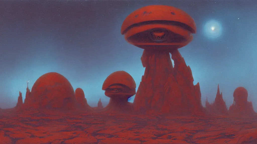 Image similar to mysterious sculpture of an alien civilization by paul lehr and john schoenherr, cinematic matte painting