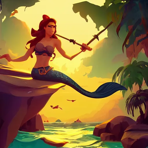 Image similar to painting mermaid treasure on sea of thieves game avatar hero smooth face median photoshop filter cutout vector, behance hd by jesper ejsing, by rhads, makoto shinkai and lois van baarle, ilya kuvshinov, rossdraws global illumination