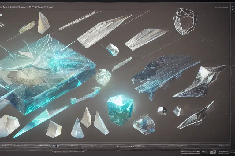 Prompt: schematic diagram of magic crystals, book, page, detailed, cross section, description, material, trending on artstation, cgsociety, Ralph McQuarrie and Greg Rutkowski