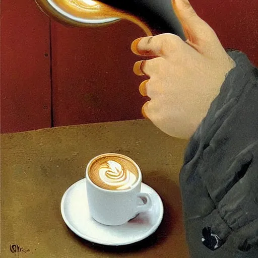 Prompt: A performance art. A rip in spacetime. Did this device in her hand open a portal to another dimension or reality?! latte art by Paul Gustav Fischer frightful