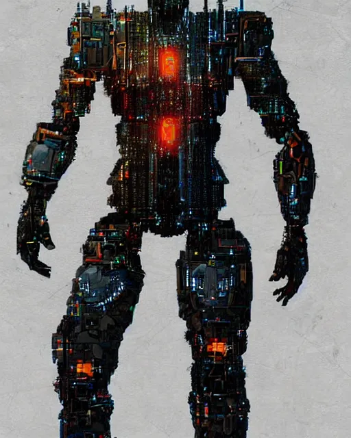 Image similar to a glitch art full body character portrait of cyborg knight / wizard trending on artstation deviantart pinterest detailed realistic hd 8 k high resolution