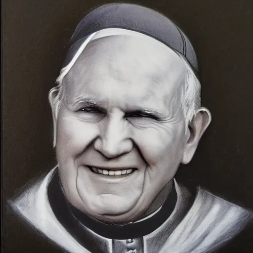 Prompt: a charcoal portrait of pope john paul ii
