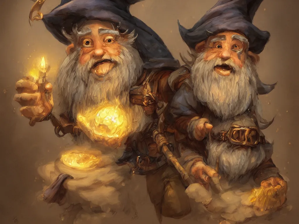Prompt: a gnome wizard, by justin gerard and jean baptiste monge, digital art, realistic painting, dnd, character design, trending on artstation