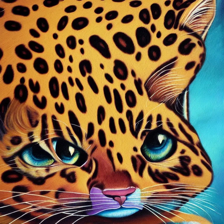 Image similar to magical realism painting of a celestial leopard cat spirit