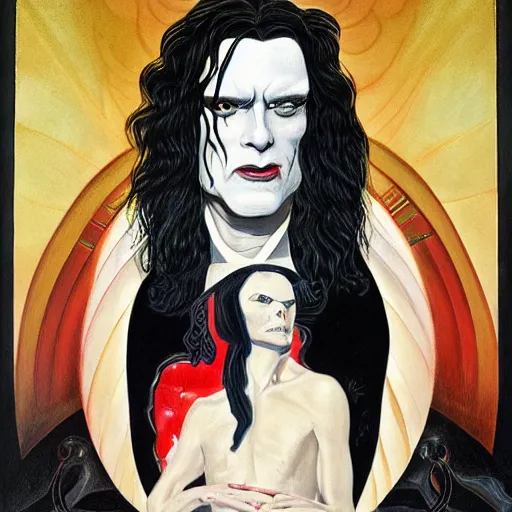 Image similar to Tommy Wiseau's deal with the devil, award winning renowned painting by Kay Nielsen, trending on Artstation, detailed