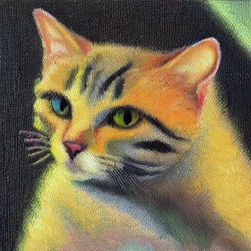 Prompt: a cat, oil painting, pointillism
