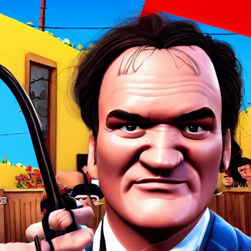 Image similar to quentin tarantino in the videogame hello neighbor