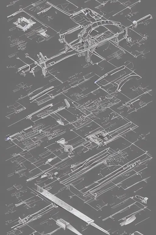 Image similar to exploded view!! aesthetically pleasant technical drawing of an open - source nuclear weapon machinery, hyperdetailed, complex, intricate, isometric, 4 k, trending on artstation