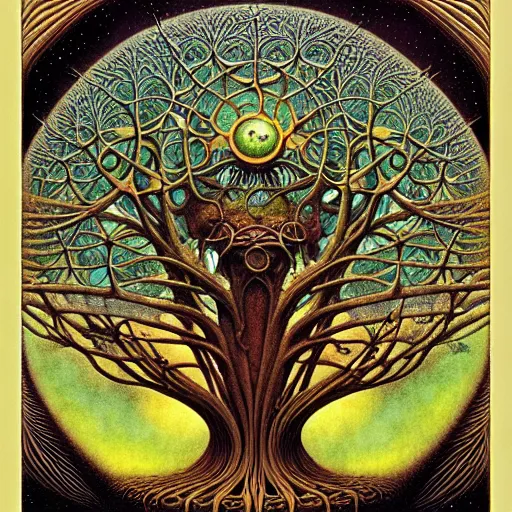 Image similar to tree of life by roger dean and andrew ferez, art forms of nature by ernst haeckel, divine chaos engine, symbolist, visionary, art nouveau, botanical fractal structures, organic, detailed, realistic, surreality