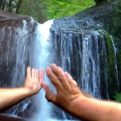 Prompt: hands cupping a waterfall from the universe