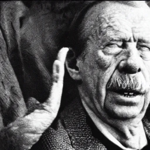 Prompt: vaclav havel on a still of jan svankmajer movie