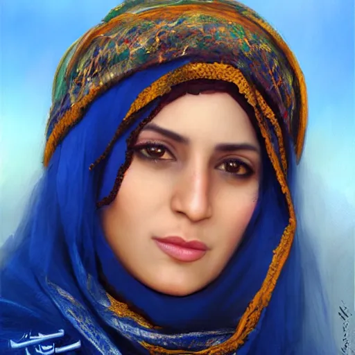 Image similar to portrait of an iraqi woman ( 3 5 ) from iraq in 2 0 2 1, an oil painting by ross tran and thomas kincade