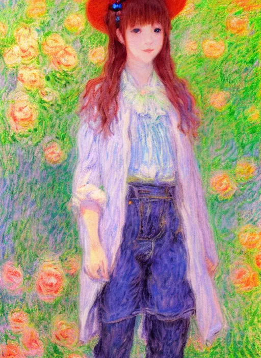 Prompt: a girl wearing thrifty clothing, very anime, trending artwork, 4 k, anime painter studio, an impressionist style by claude monet