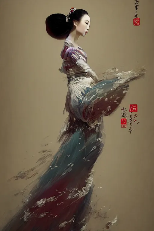 Image similar to magnificent full body geisha prima ballerina dancing in the wind, intricate, elegant, volumetric lighting, digital painting, highly detailed, artstation, sharp focus, illustration, concept art, ruan jia, steve mccurry