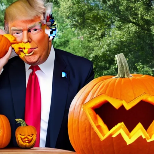 Prompt: Trump eating a pumpkin, hyper realistic, HD, HQ, photo realistic