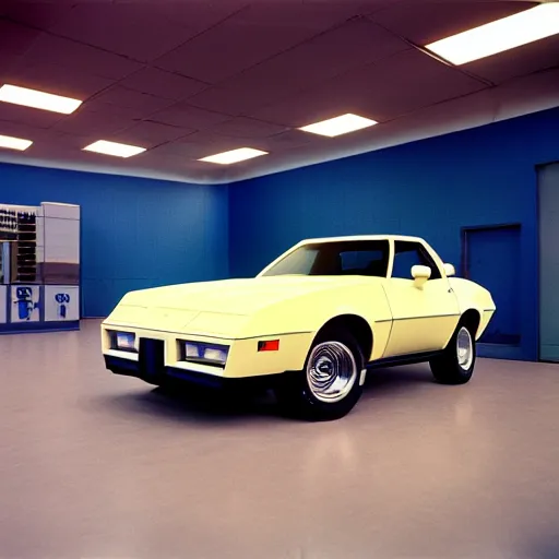 Image similar to 1979 Blazer Corvette, inside of an auto dealership, ektachrome photograph, volumetric lighting, f8 aperture, cinematic Eastman 5384 film