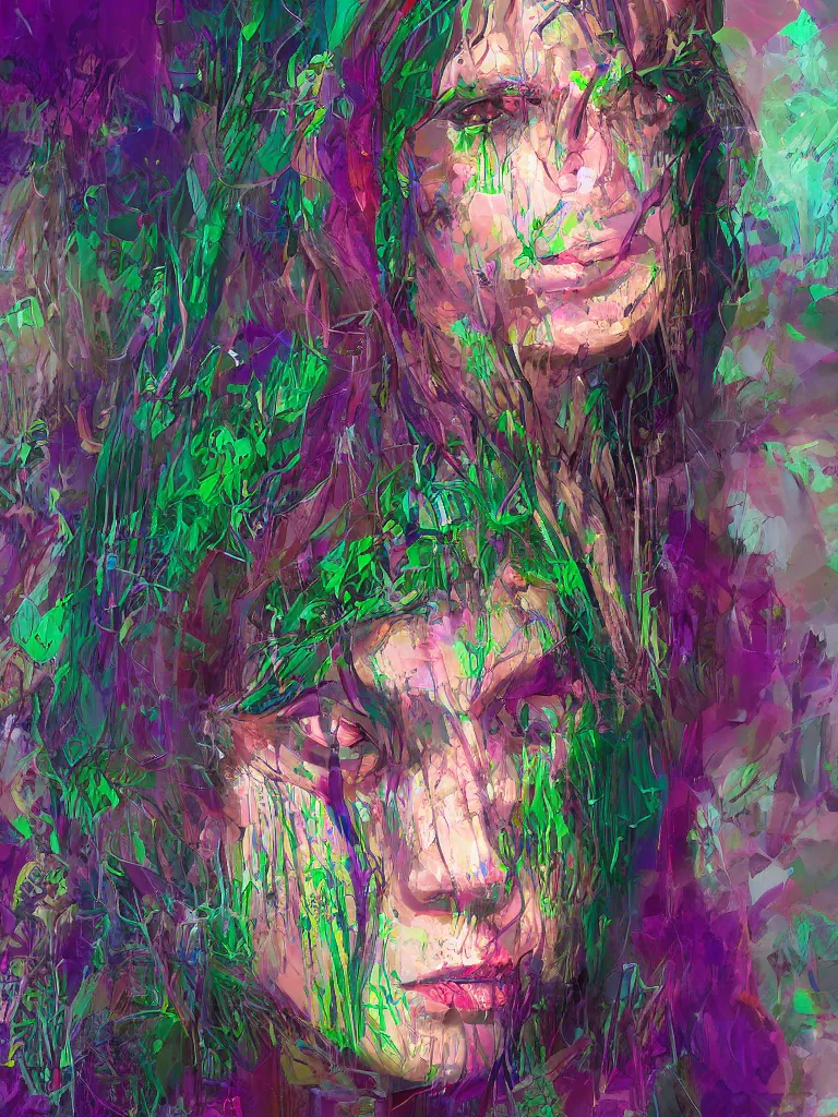 Image similar to Portrait of a beautiful glitch woman in the jungle, trending on artstation