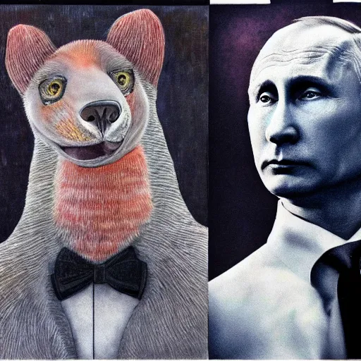 Image similar to vladimir putin became ugly retarded furry, photo - realistic, color image, 2 k, highly detailed, occult art