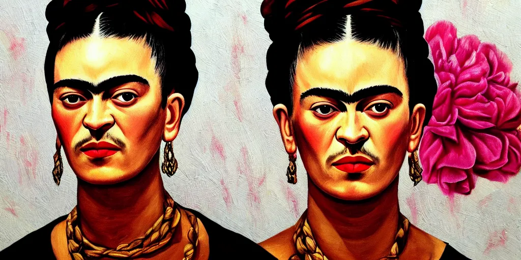 Image similar to frida kahlo rapper art painting, hd, canvas, art, clear, sharp focus, smooth