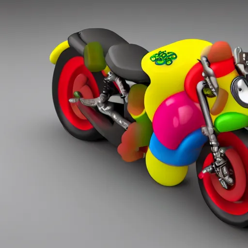 Image similar to motorcycle made out of candy and gummy bears, global illumination, photorealistic